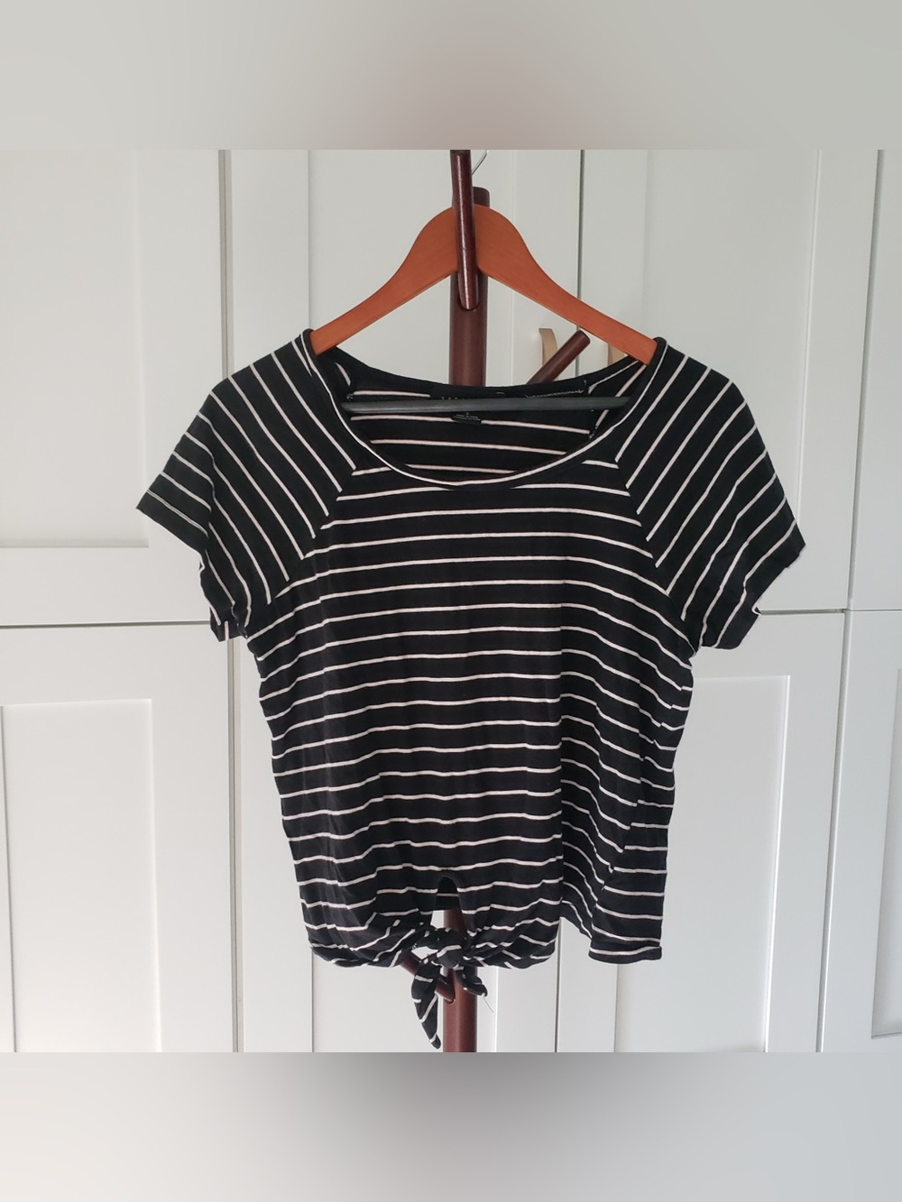 Sanctuary Black and White Striped Tie-Front‎ Crop Top